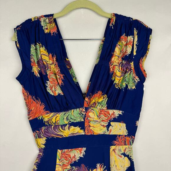 Trashy Diva Showgirl Royalty Blue Feather 1940s Print Fit & Flare Dress 4 Retro - Picture 5 of 12
